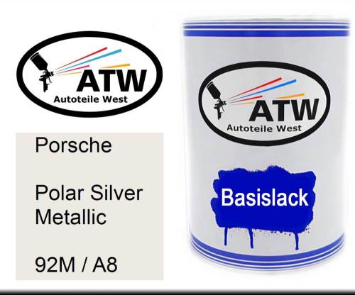 Porsche, Polar Silver Metallic, 92M / A8: 500ml Lackdose, von ATW Autoteile West.